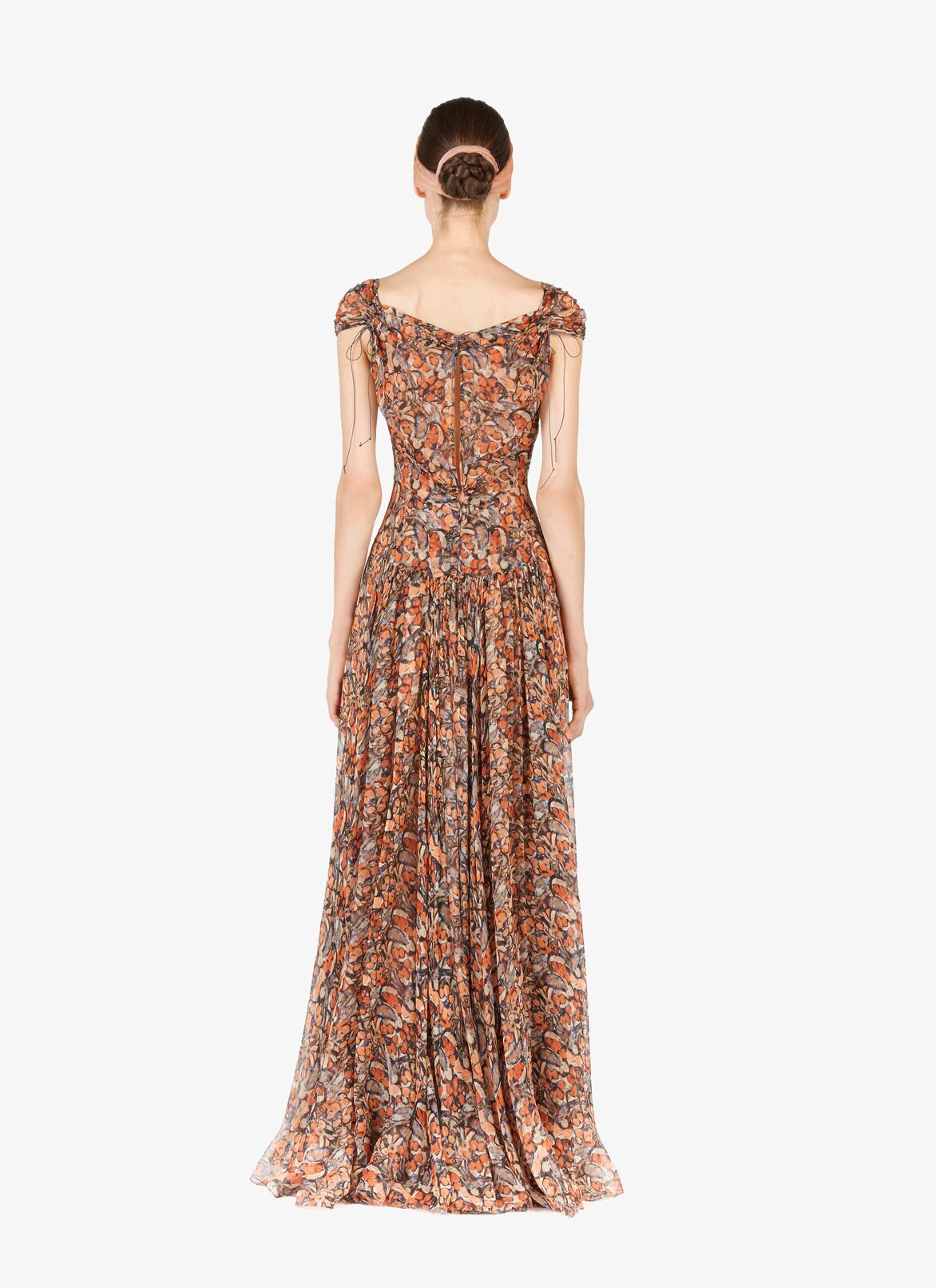 Flowing Silk Chiffon Dress  ALAÏA MULTICOLOR ORANGE FLOWING SILK CHIFFON DRESS